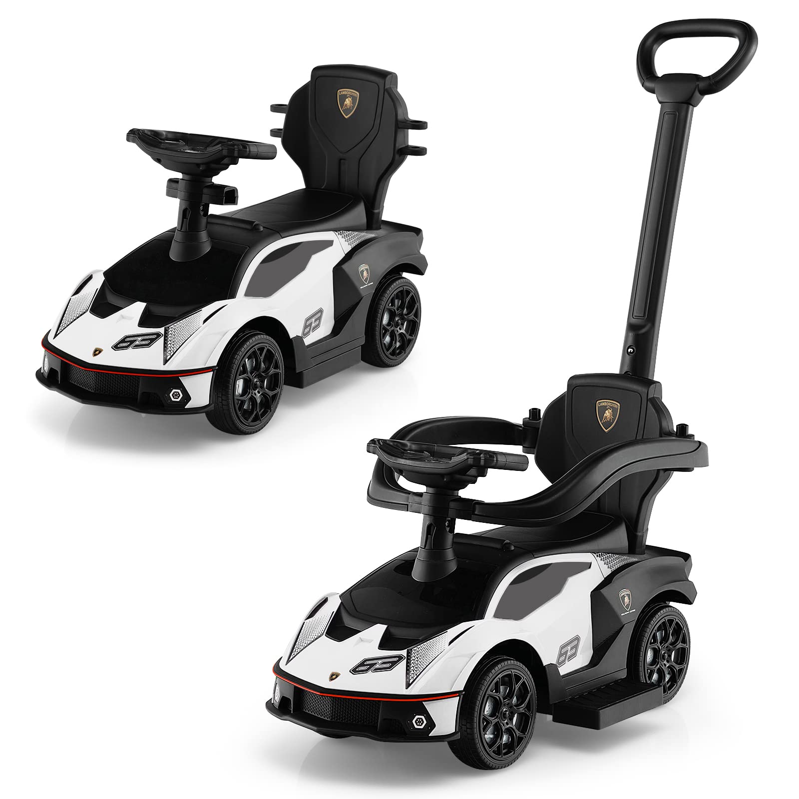 Costzon Push Cars for Toddlers 1-3, 3 in 1 Licensed Lamborghini Stroller Sliding Walking Car