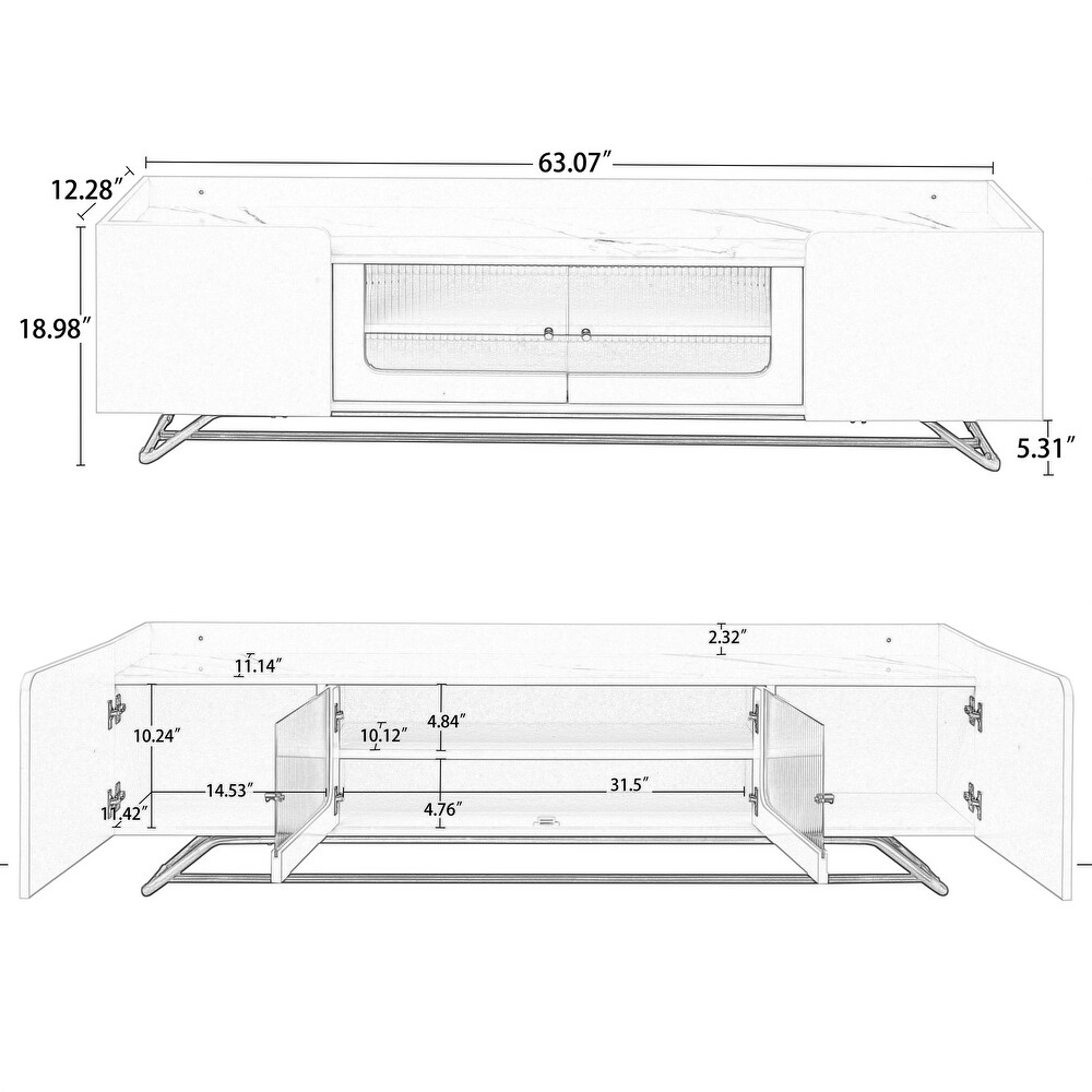 Faux Marble Top TV Console Table with Gold Frame Base TV Stand for TVs Up to 65\