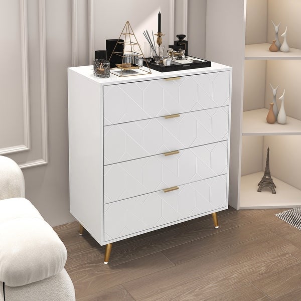 Mordern 4 Drawer Dresser， Drawer Chest， Storage Cabinet w/Metal Leg - - 37834524