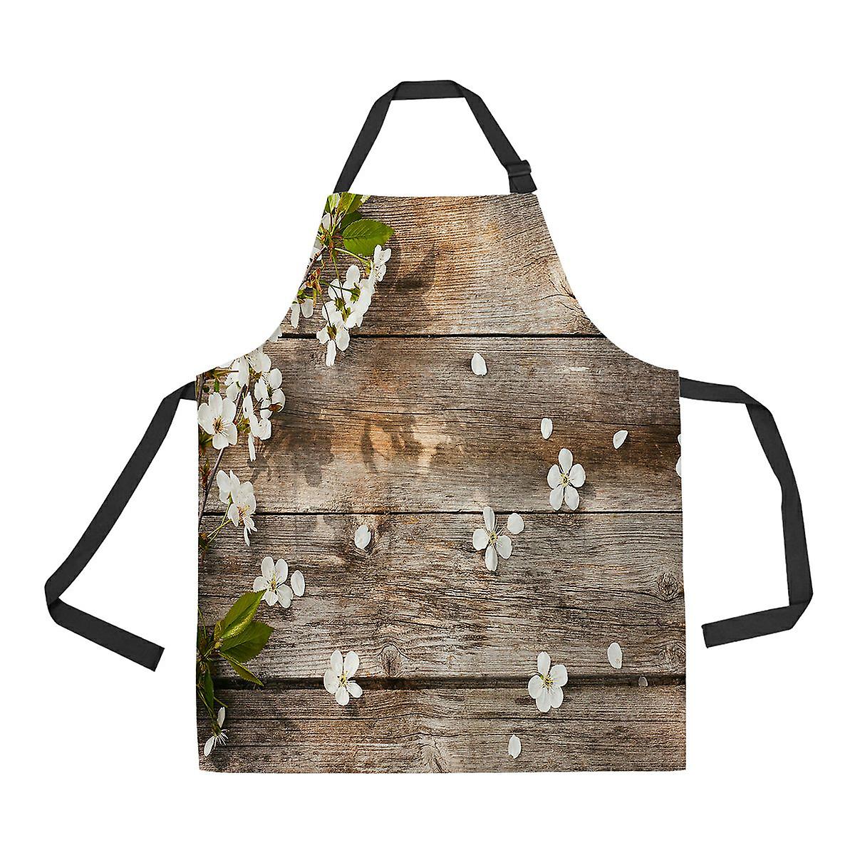 Flowers On Wooden Apron Home Kitchen Apron With Pockets