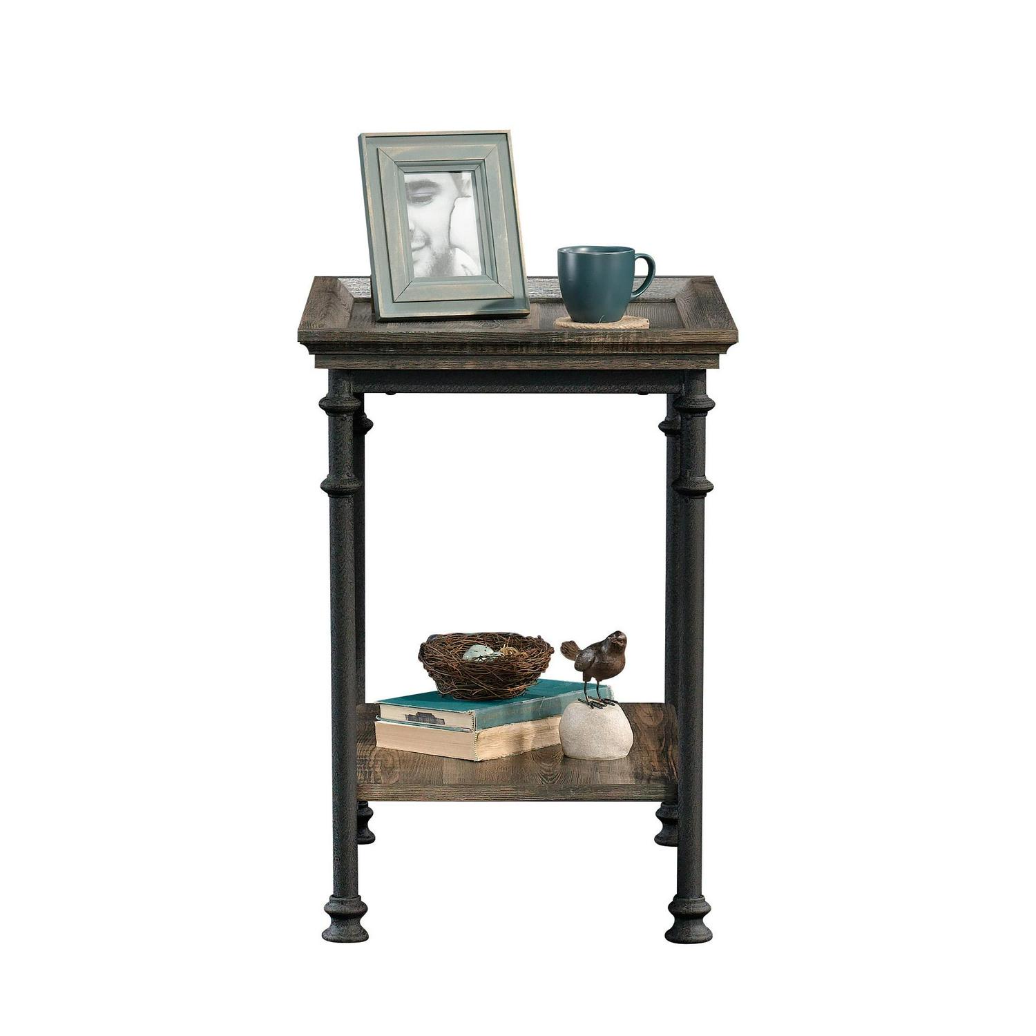 Sauder Canal Street Industrial Tray Top End Table Carbon Oak Finish  Crowdfused