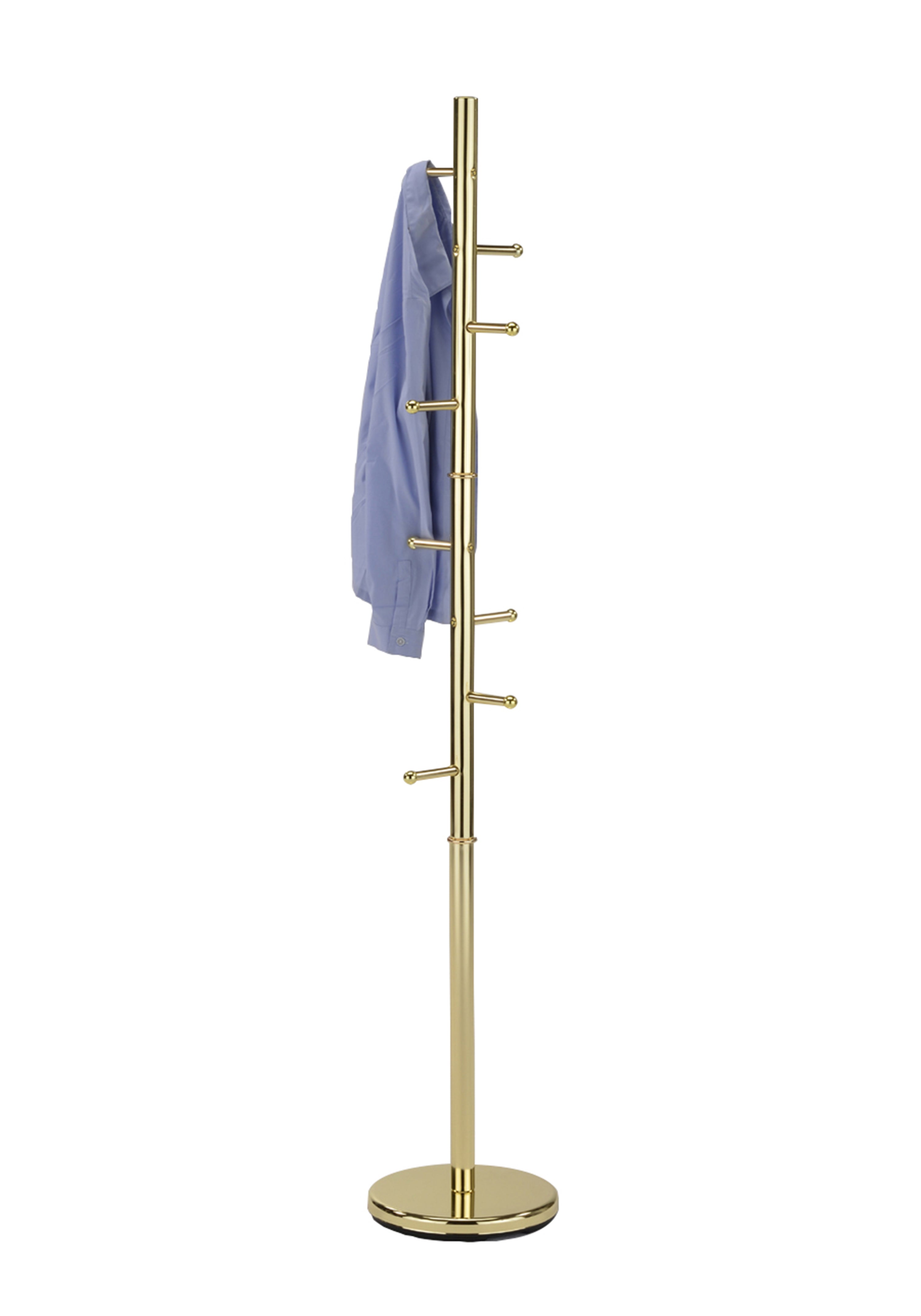 Pevensey Entryway 8 Hook Freestanding Coat and Hat Rack， Brass Metal， Transitional