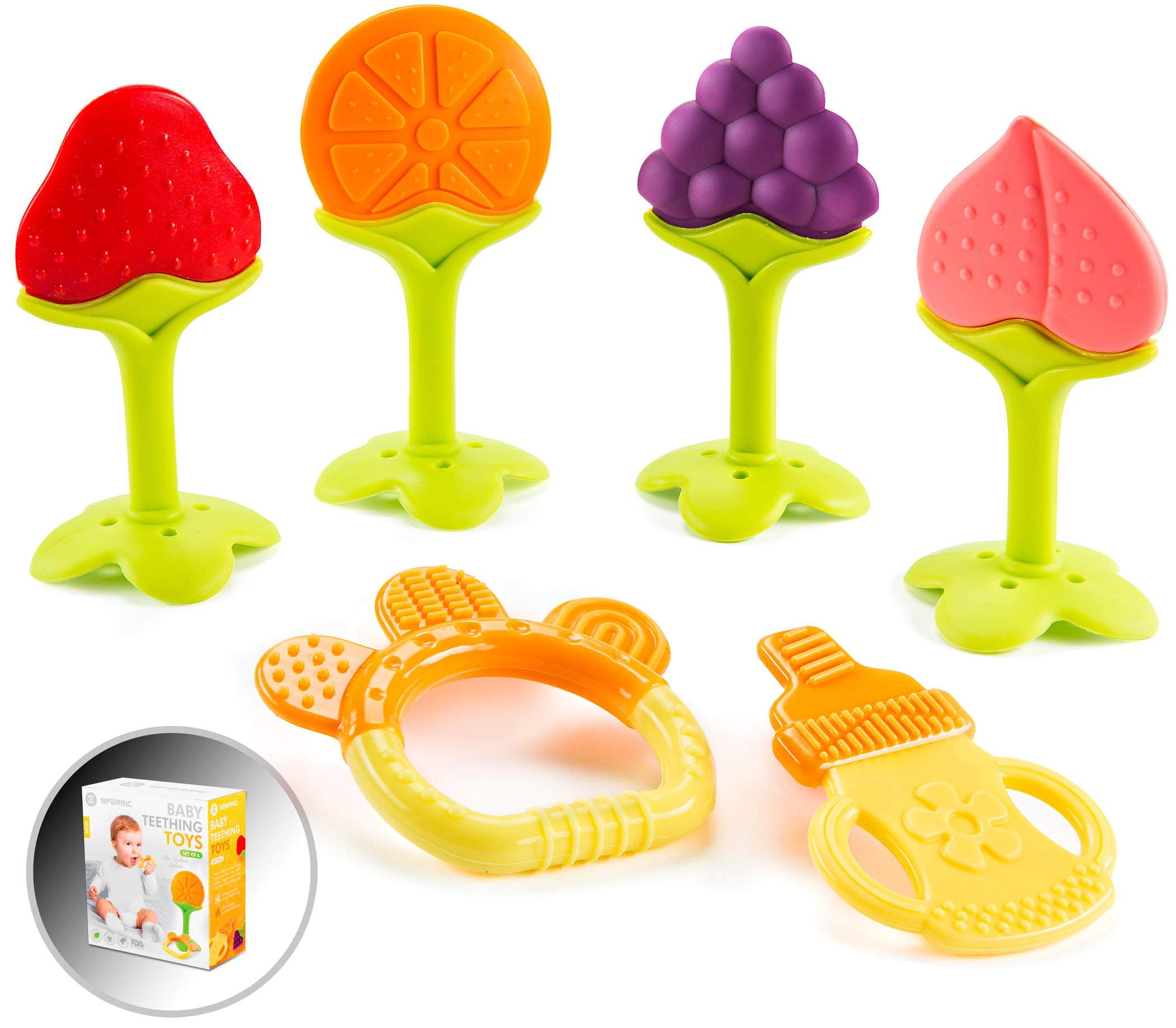 Sperric Baby Teething Toys Teethers for Baby Newborn Infants (6-Pack) Freezer Safe BPA Free