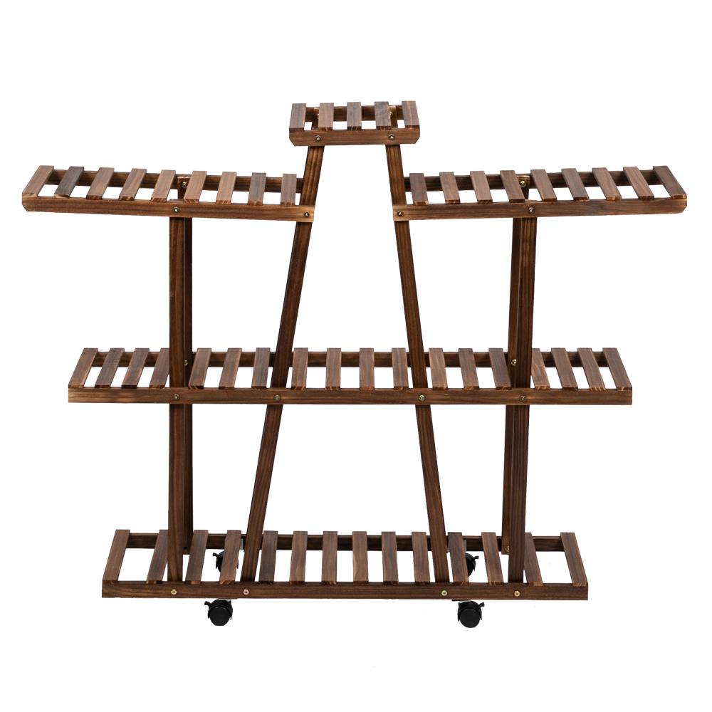 Winado 15-Tier Natural Pine Wood Rolling Flower Stand Plant Rack Pot Holder