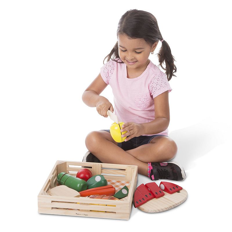 Melissa and Doug Cutting Food - Play Food Set With 25+ Hand-Painted Wooden Pieces， Knife， and Cutting Board