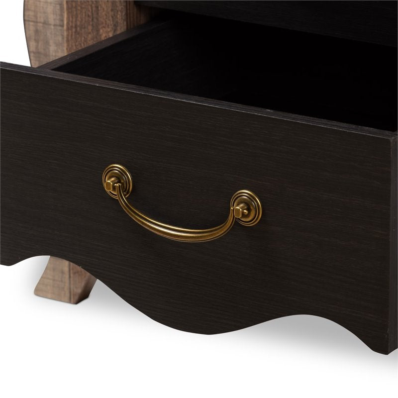 Baxton Studio Romilly 2 Drawer Nightstand in Black and Oak