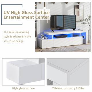 Clihome Modern Style White TV Stand Cabinet Fits TV's up to 70 in. with DVD Shelf and 16-colored LED Lights CL-OT209WH