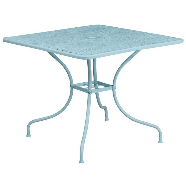 Square Indoor outdoor Steel Patio Table With Umbrella Hole