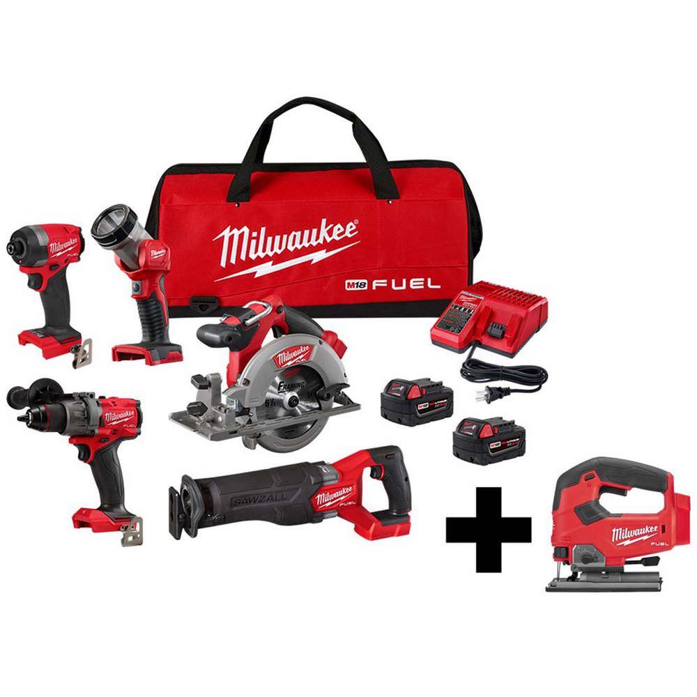 MW M18 FUEL 18-Volt Lithium-Ion Brushless Cordless Combo Kit (5-Tool) with FUEL Jigsaw 3697-25-2737-20