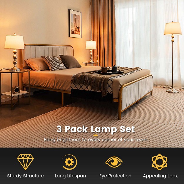 Tangkula 3 Pack Lamp Set Table amp Floor Lamp With Weighted Base amp Eye protecting Lamp Shade