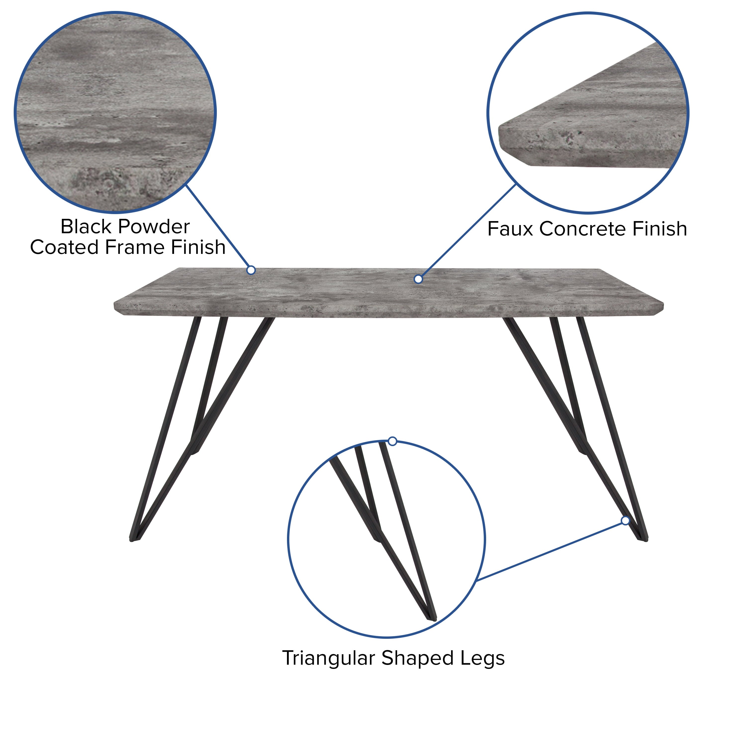 Merrick Lane Rectangular Dining Table Faux Concrete Finish Kitchen Table with Retro Hairpin Legs