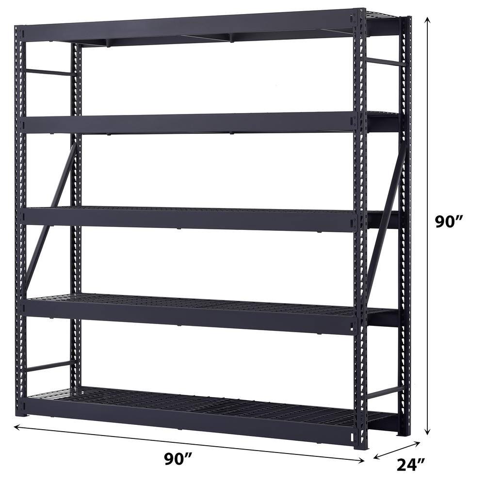 Husky 5-Tier Industrial Duty Steel Freestanding Garage Storage Shelving Unit in Black (90 in. W x 90 in. H x 24 in. D) N2W902490W5B