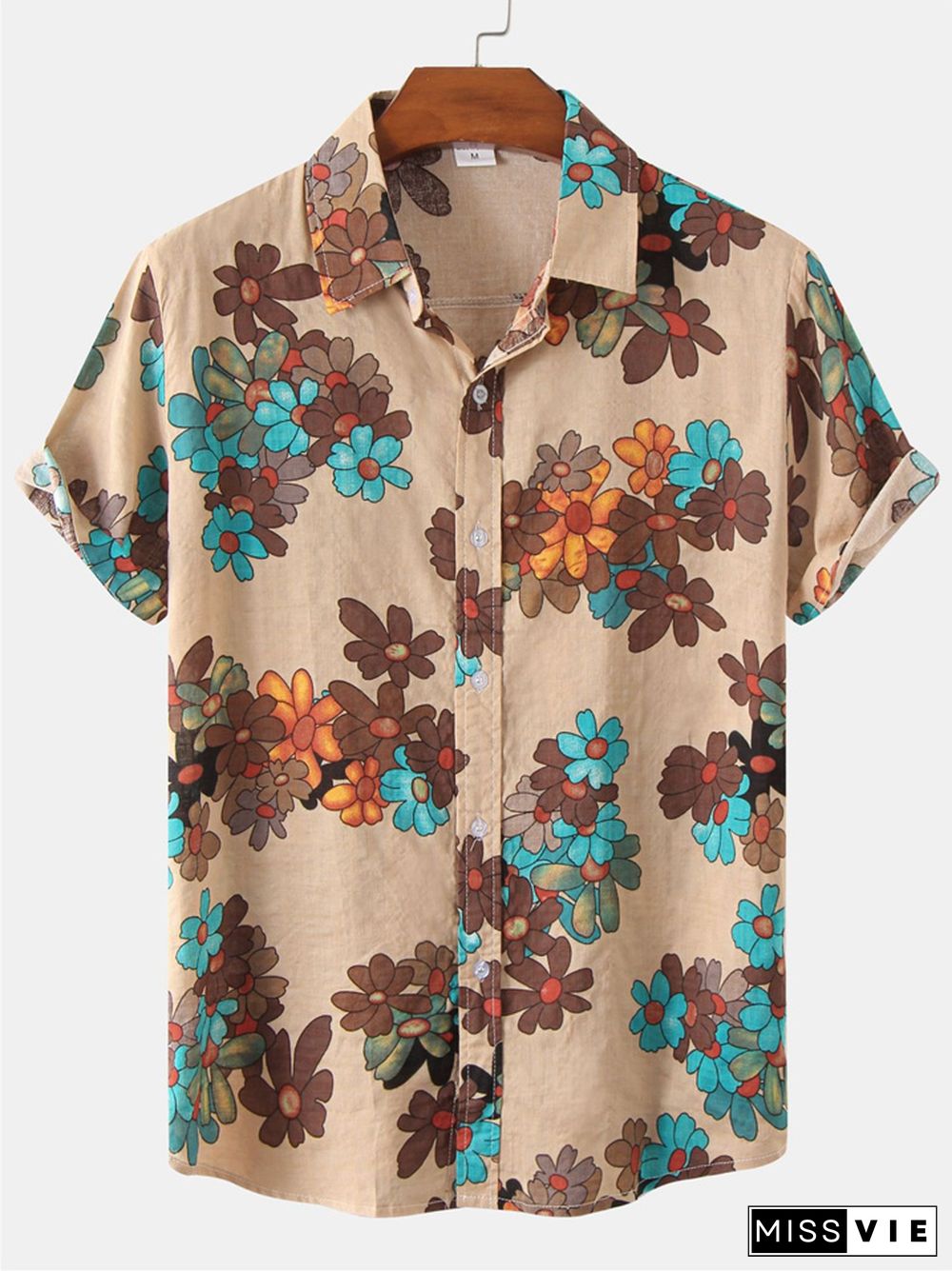 Men's Floral Short-sleeved Shirt Youth Men's Men's Shirts Spring and Summer New Short-sleeved Loose Type Lapel Shirt