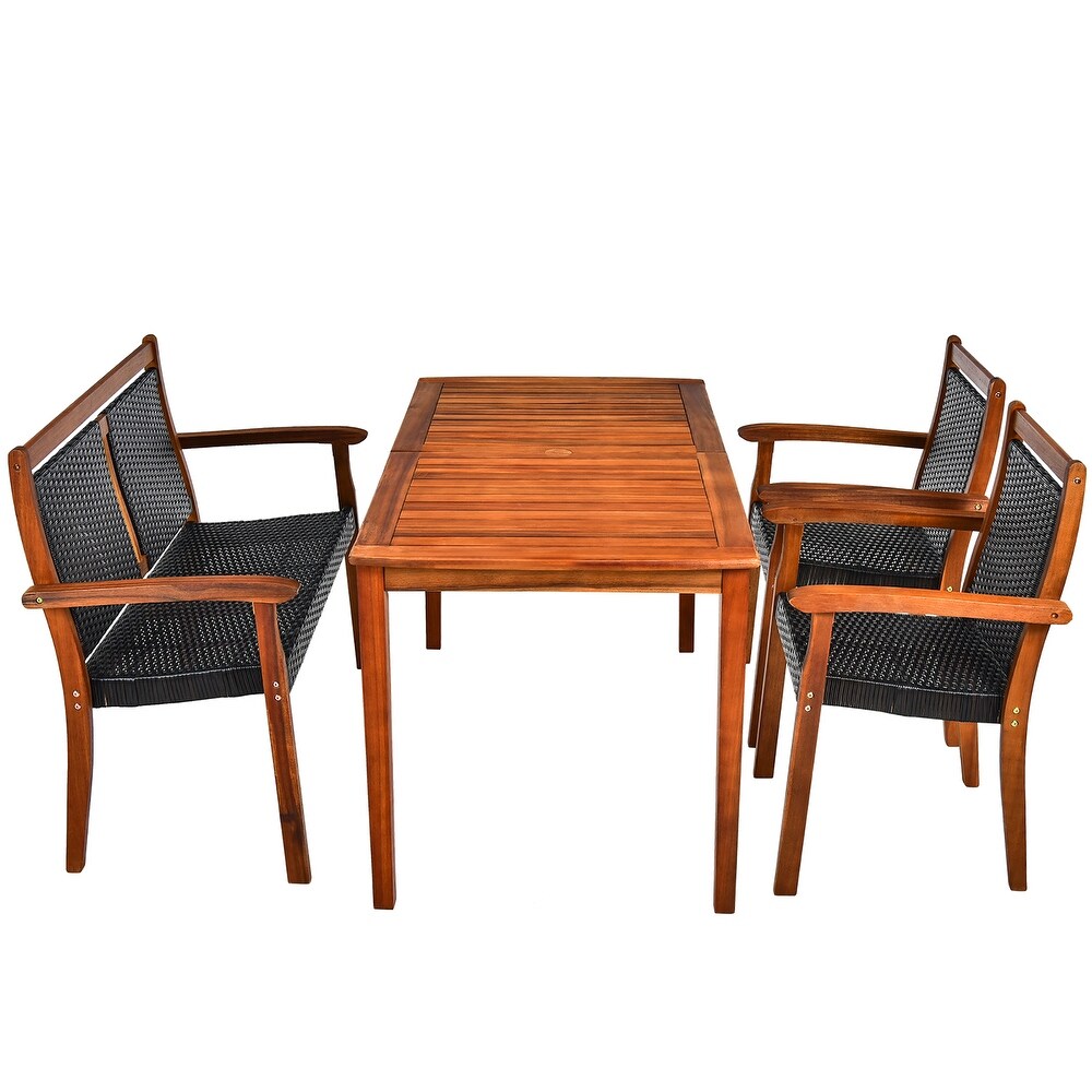 Costway 4PCS Patio Rattan Dining Furniture Set Acacia Wood Frame   See details