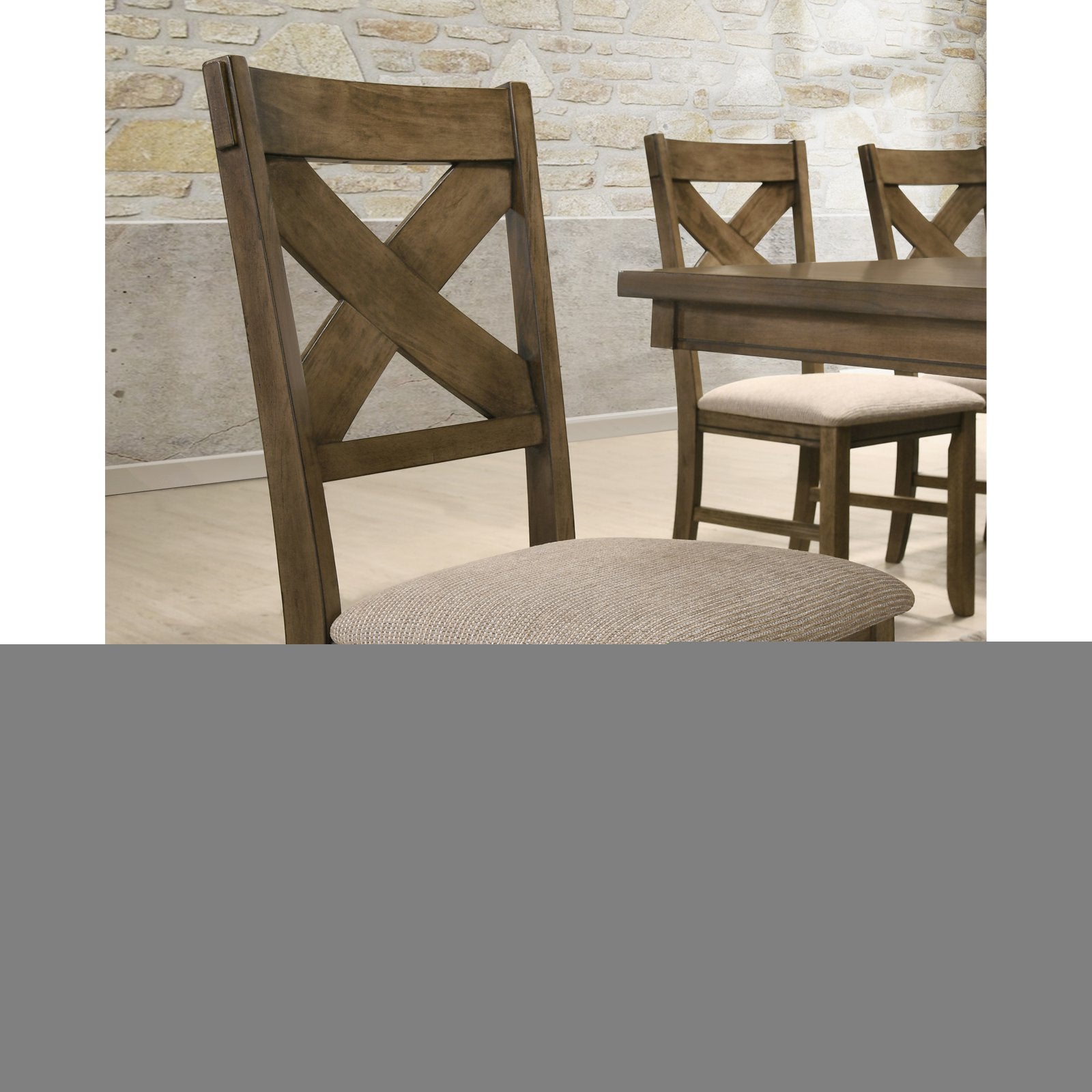 Roundhill Furniture Raven Cross Back Upholstered Dining Chairs in Glazed Pine Brown Finish， Set of 2