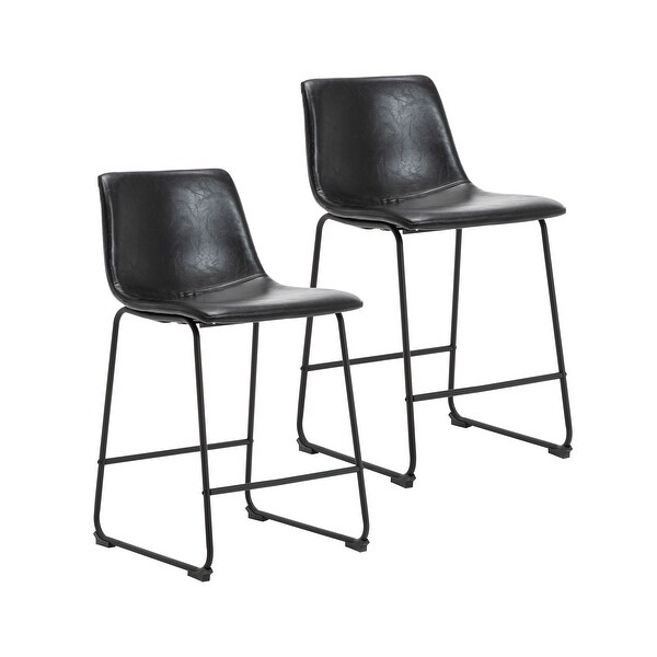 Porthos Home Enva Counter and Bar Stools Set of 2， PU Leather， Iron Sled Legs