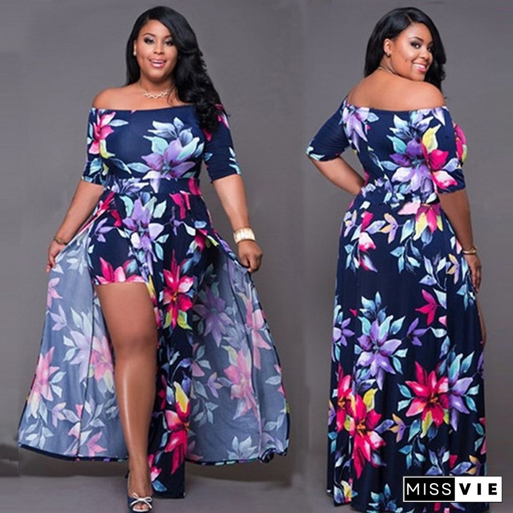 High Slit Off Shoulder Floral Maxi Dress