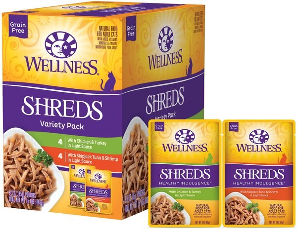 Wellness Healthy Indulgence Shreds Grain-Free Variety Pack Cat Food Pouches