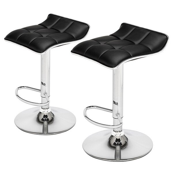 PU Leather Adjustable Low Back Bar Stools White (Set of 2)