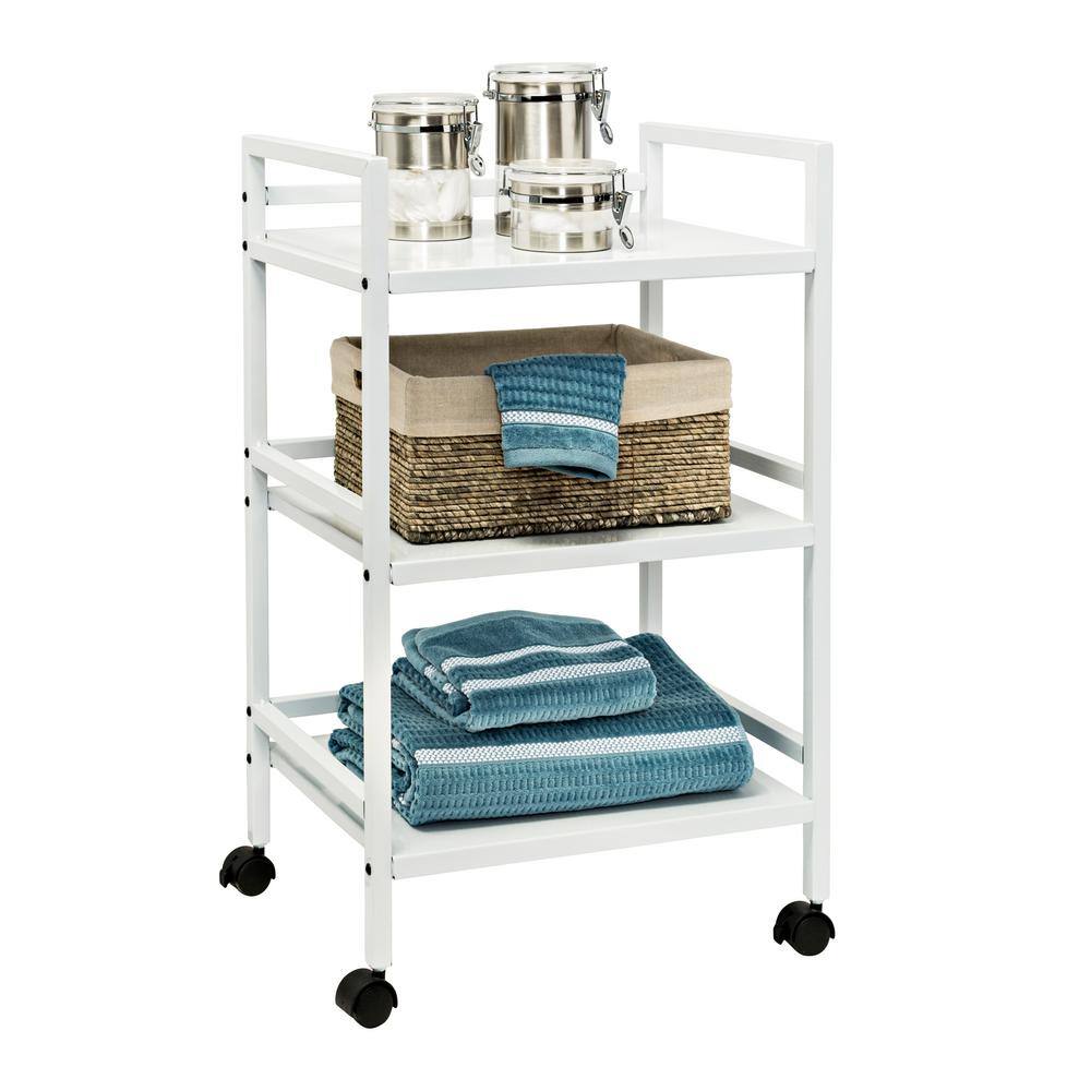 Honey-Can-Do 3-Tier Steel 4-Wheeled Utility Cart in White CRT-09622