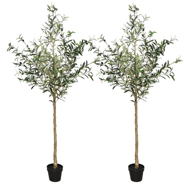 CHERIE HOME (Set of 2) Artificial Olive Trees with Wood Trunk and Lifelike Fruits，Indoor and Outdoor，for Home Office Decor