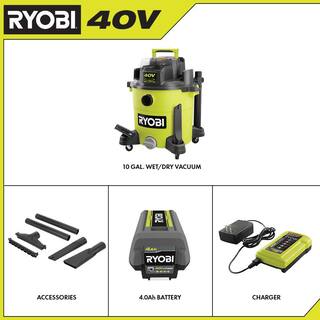 RYOBI 40V 10 Gal. Cordless WetDry Vacuum Kit with 40V 4.0 Ah Battery and 40V Charger RY40WD01K