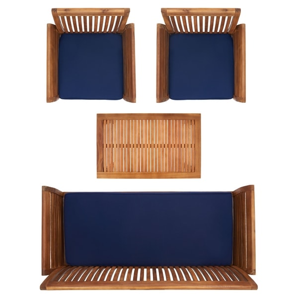 SAFAVIEH Outdoor Living Carson 4piece Teak Brown/Navy Patio Set