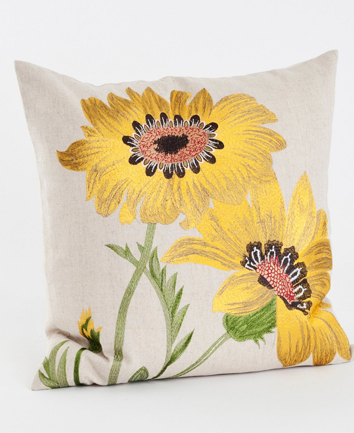 Saro Lifestyle Le Tournesol Embroidered Decorative Pillow， 18