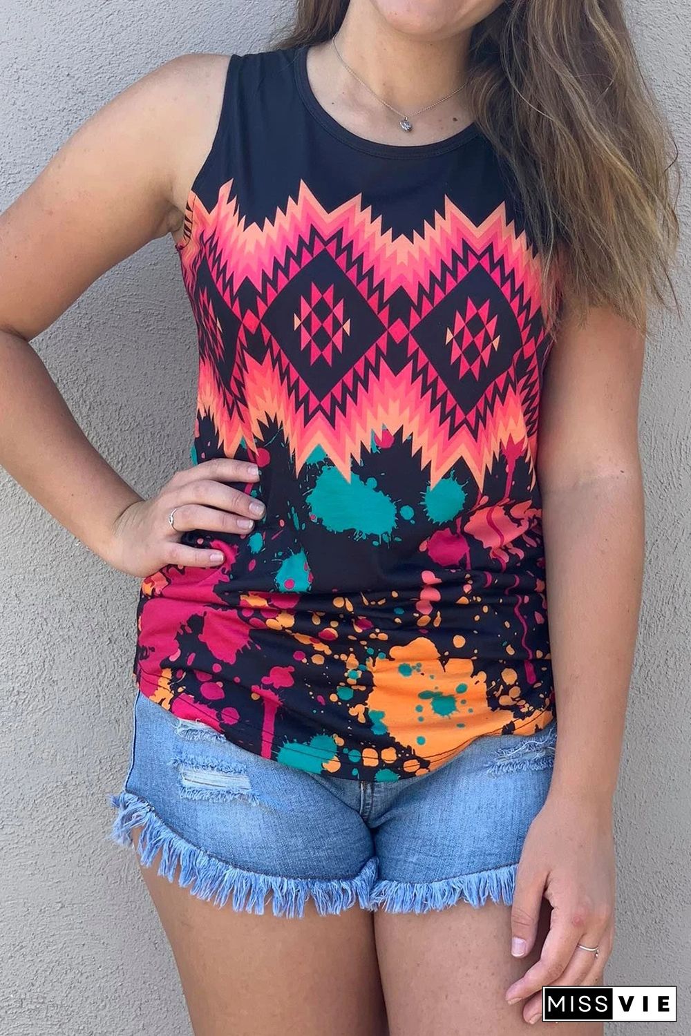 Tribal Tie-dye Print Tank Top