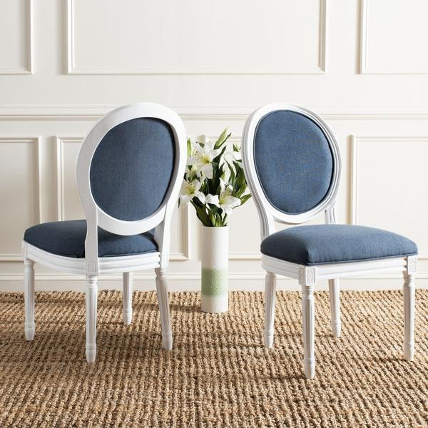 Ciley 19  x27 x27H French Brasserie Linen Oval Side Chair Set of 2 Navy   Eclectic   Dining Chairs   by Virgil Stanis Design  Houzz