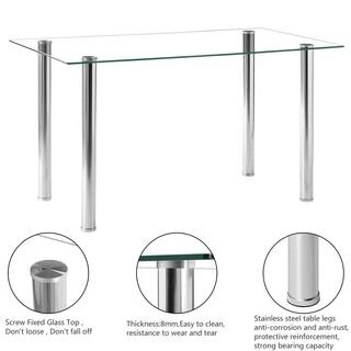 Winado 53 in. Rectangle Silver Glass Top Dining Table (Seats 6) 303868581712