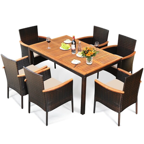 7 PCS Patio Dining Set Outdoor Rattan Set Furniture with Umbrella Hole