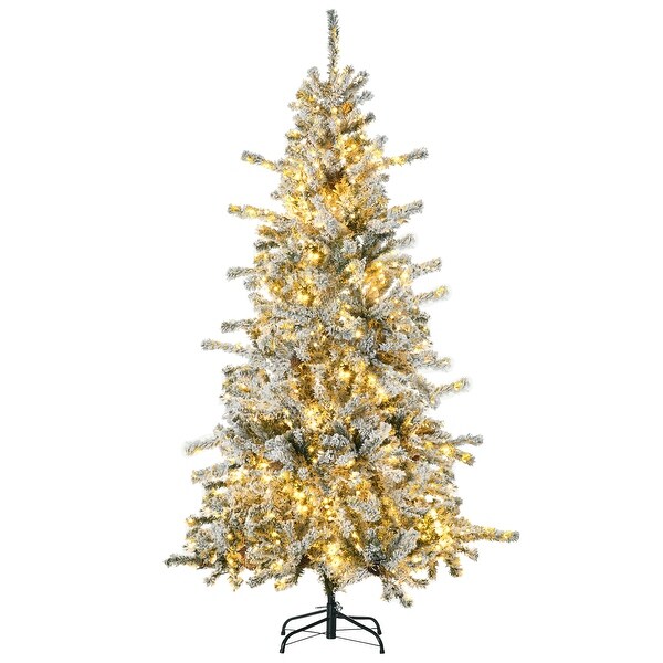 HOMCOM 6ft Tall Prelit Artificial Christmas Tree Holiday Décor with 838 Snow Flocked Branches，350 Warm White LED Lights，Green