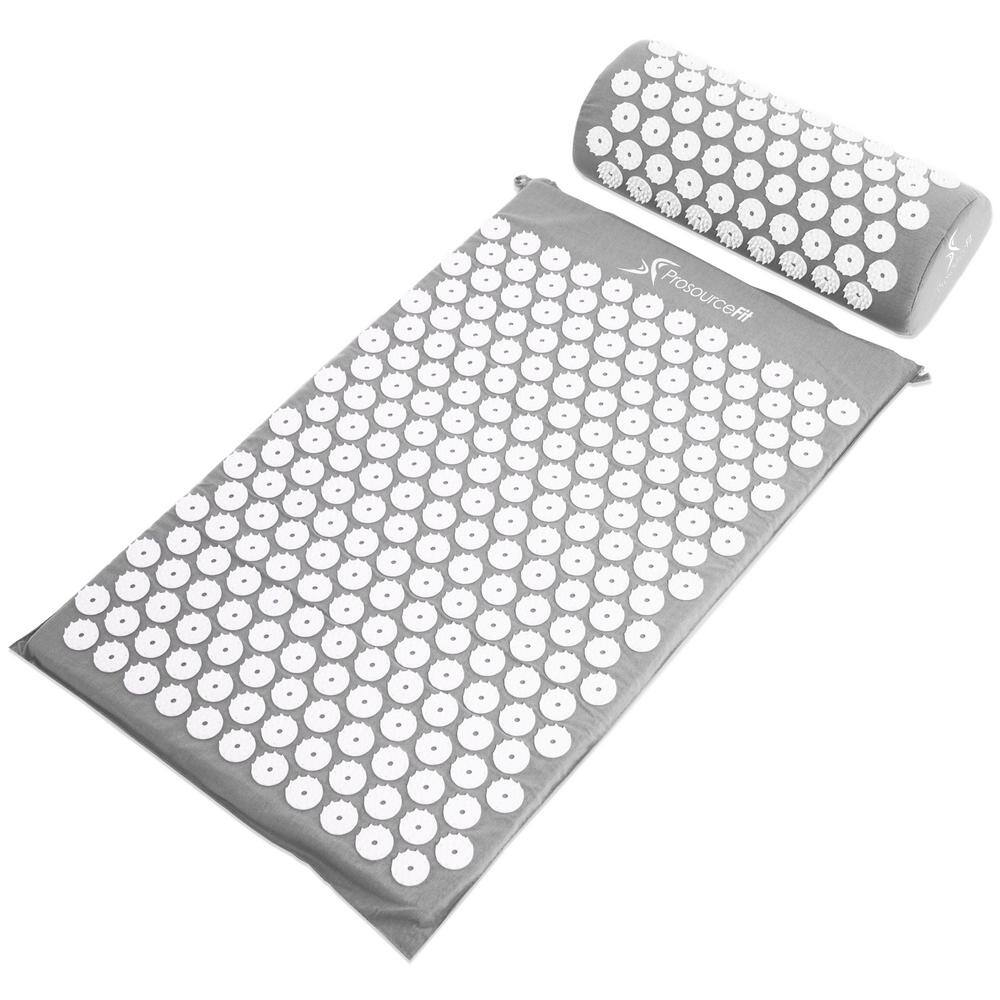 PROSOURCEFIT Grey 25 in. x 15.75 in. Acupressure Mat and Pillow Set for BackNeck Pain Relief and Muscle Relaxation (2.73 sq. ft.) ps-1206-accuset-grey