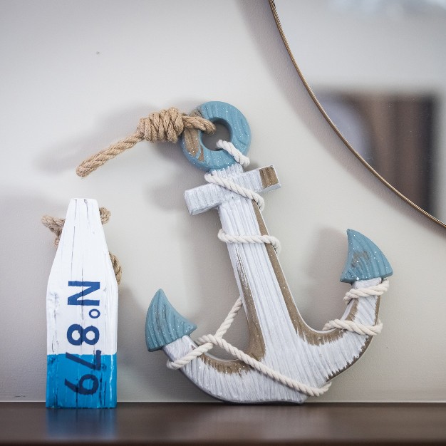 X 10 quot Wooden Anchor Wall Decor White light Blue Stonebriar Collection