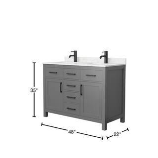 Wyndham Collection Beckett 48 in. W x 22 in. D x 35 in. H Double Sink Bathroom Vanity in Dark Gray with Carrara Cultured Marble Top WCG242448DGBCCUNSMXX