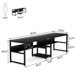 Tribesigns Cassey 78.7 in. Retangular Black Wood and Metal Computer Desk Double Desk for Two Person with Shelf TJHD-QP-0349