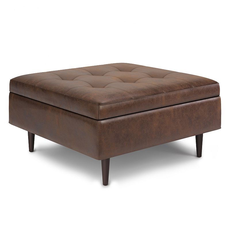 Simpli Home Shay 38-in. Mid-Century Square Coffee Table / Storage Ottoman