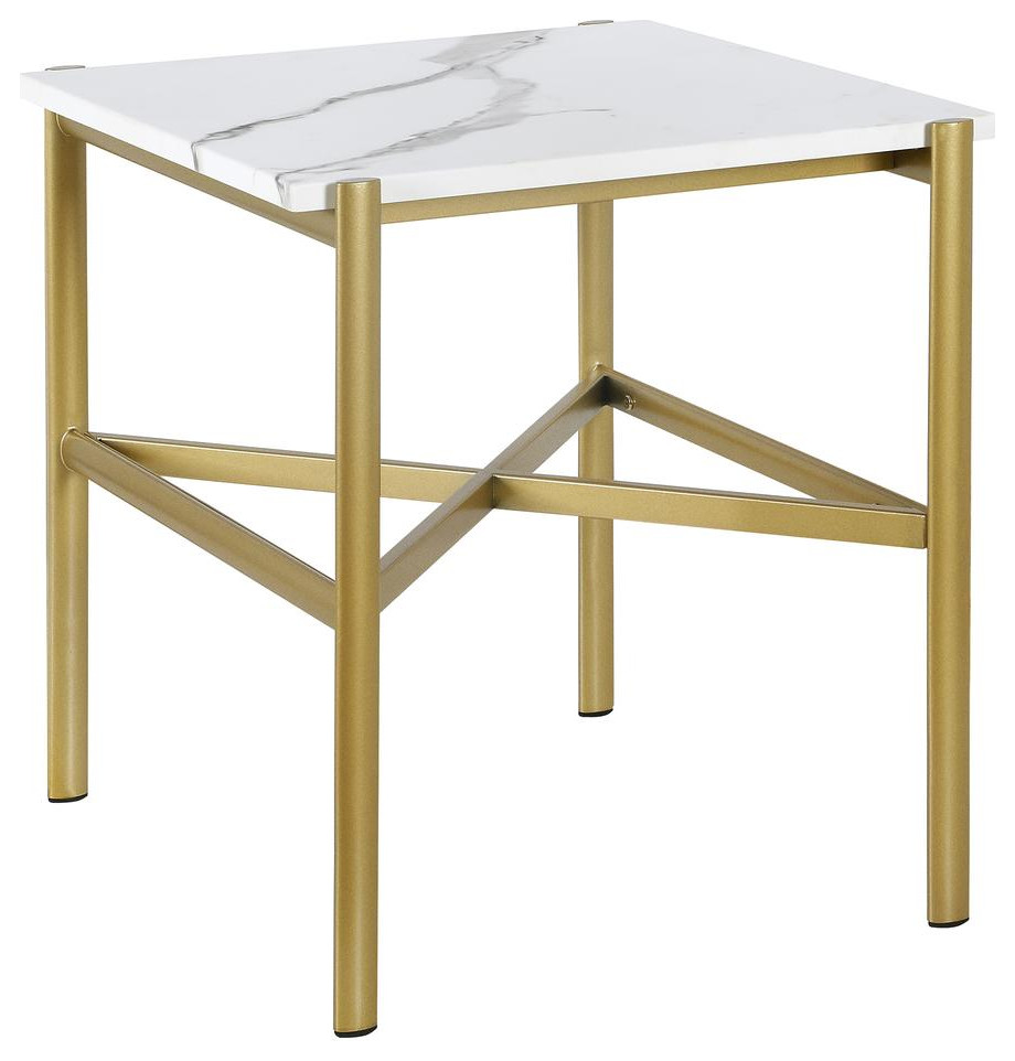 Braxton 21.25  x27 x27Wide Rectangular Side Table with Faux Marble Top in Gold   Contemporary   Accent Chests And Cabinets   by BisonOffice  Houzz