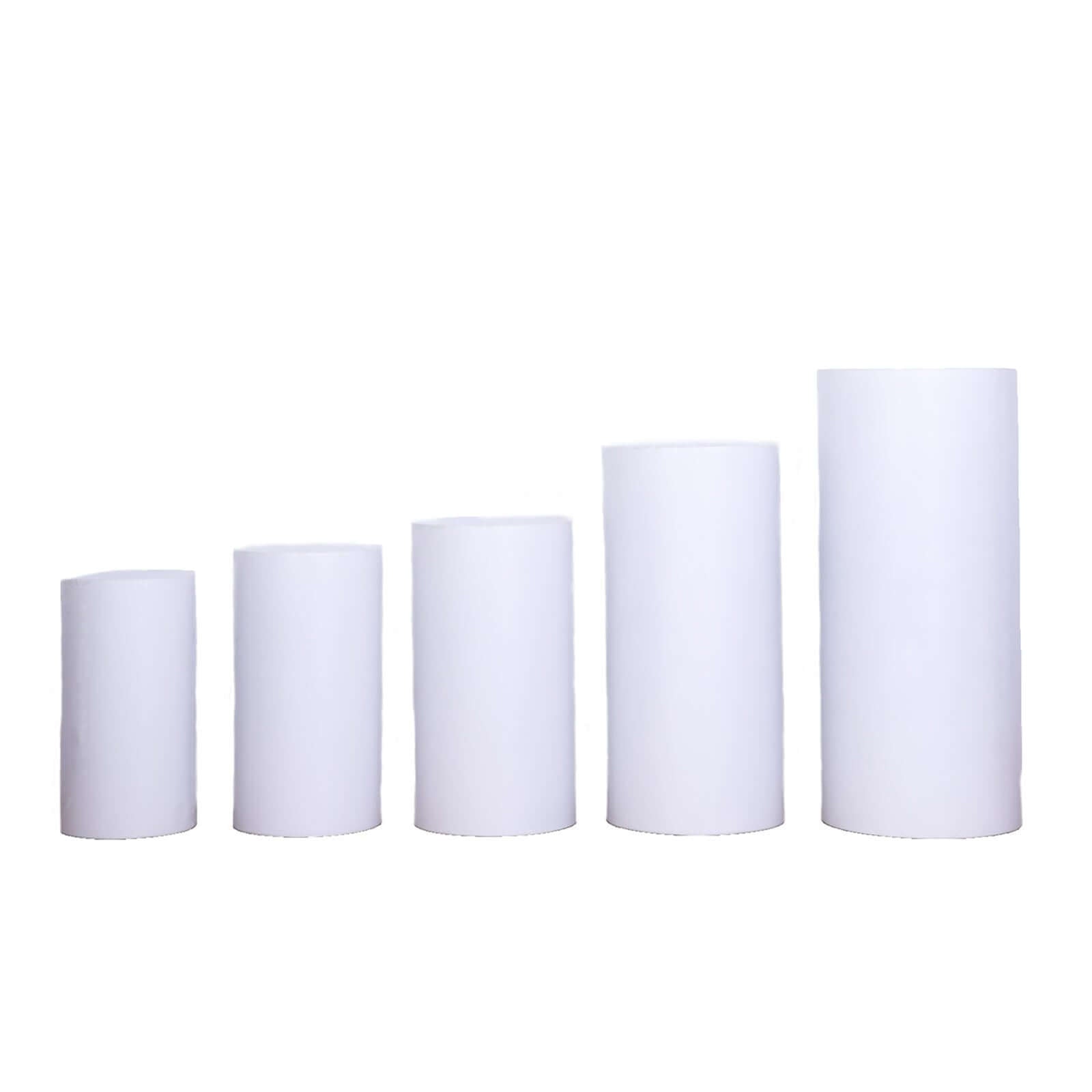 Set of 5 White Metal Cylinder Pillar Prop Stands For Wedding Aisle, Round Plinth Pedestal Display Boxes - 20