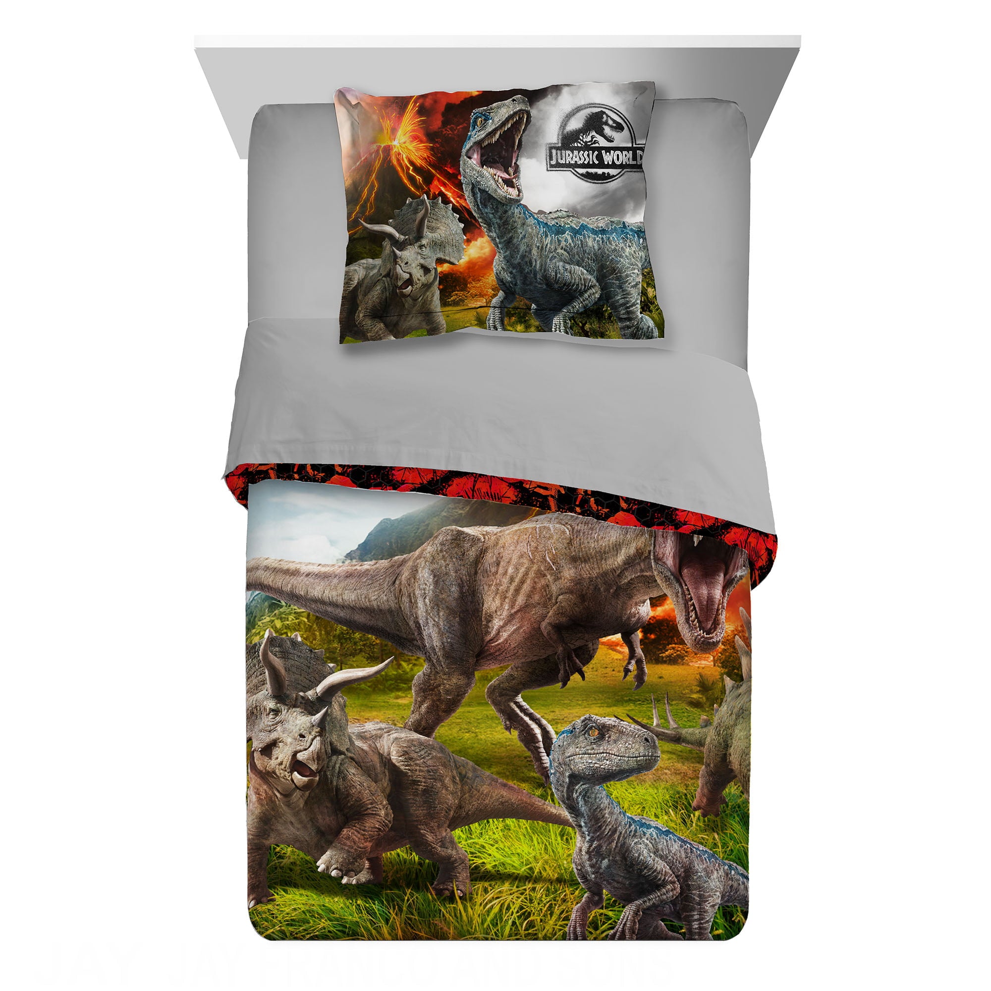 Jurassic World Kids Comforter and Sham， 2-Piece Set， Twin/Full， Reversible， Multicolor