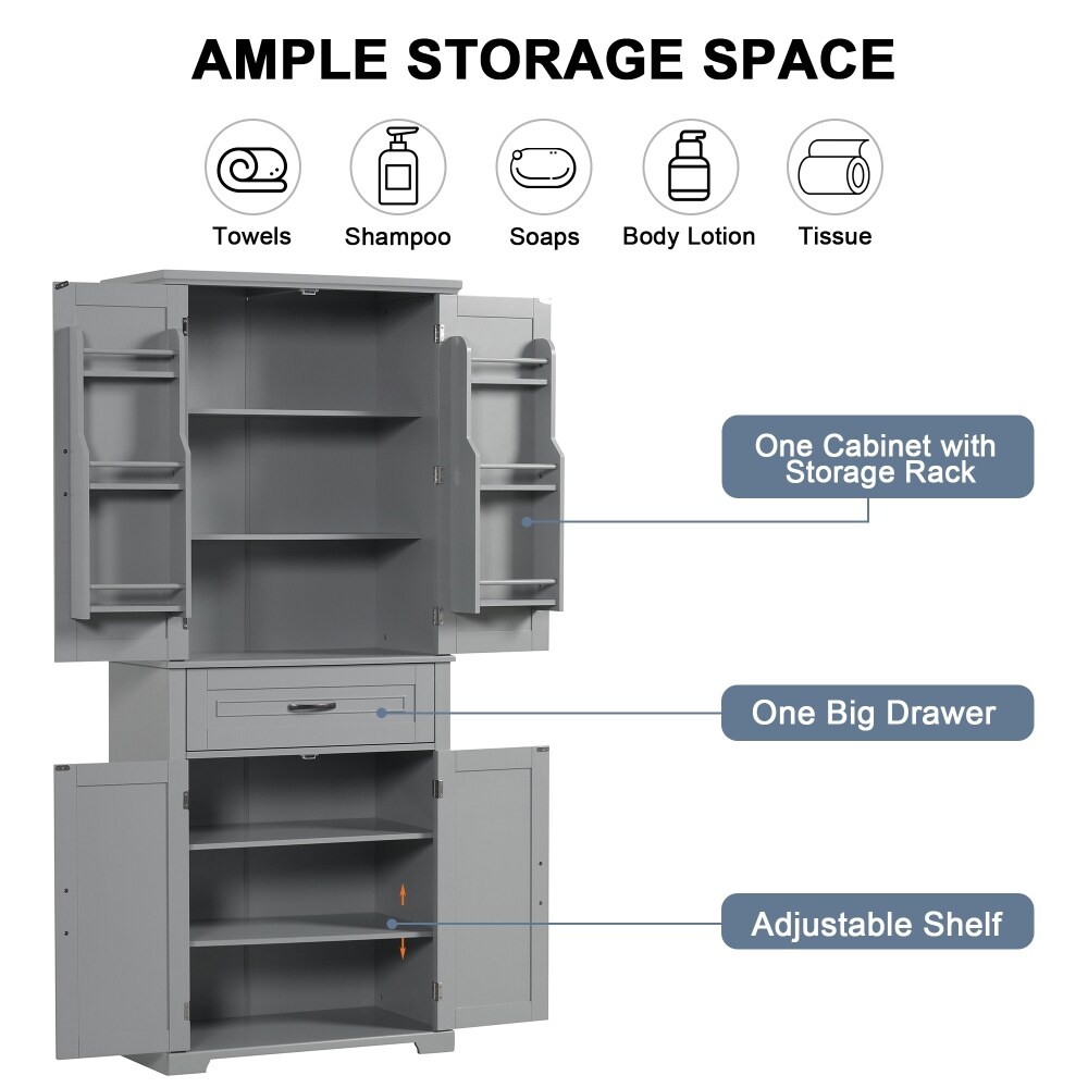 72.2'' H Bathroom Storage Cabinet with Doors and Drawer  Multiple Storage Space  Adjustable Shelf   72.2'' H