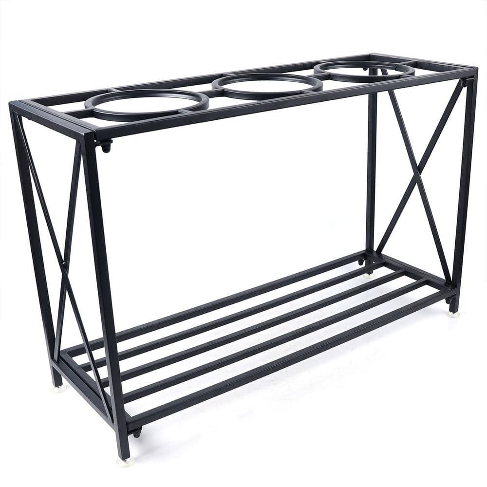 YIYIBYUS 36.2 in. x 12.6 in. 2-Tier Innovative Indoor Outdoor Black Metal Flower Plant Stand Shelf Rack Storage Organizer OT-ZJCY-5104