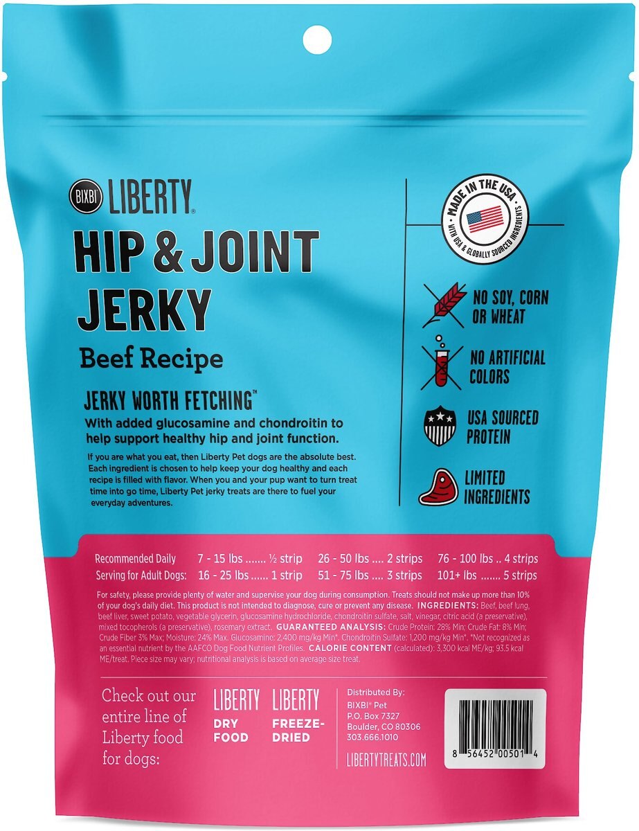 BIXBI Liberty Hip and Joint Beef Liver Recipe Jerky Dog Treats