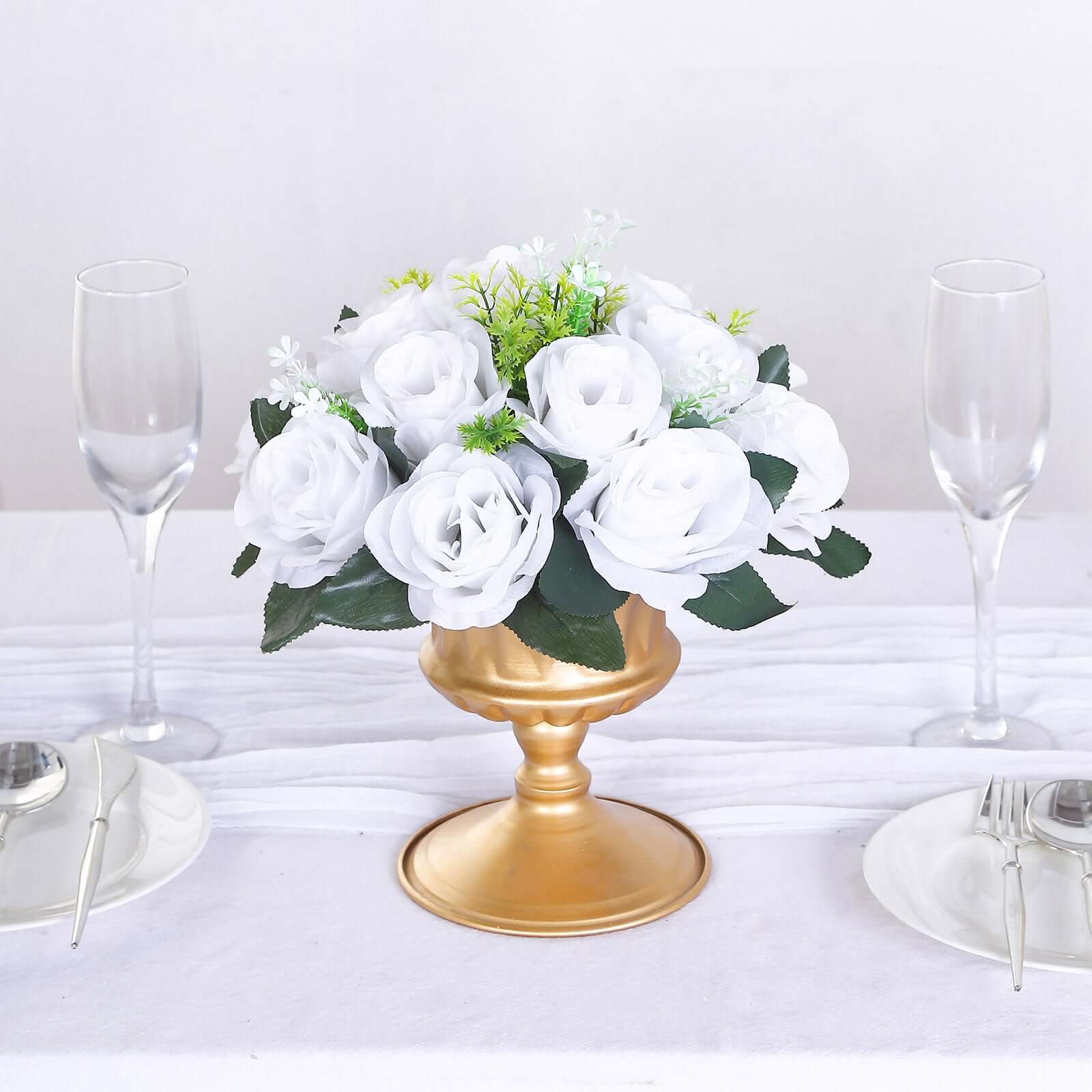 2 Pack White Artificial Flower Ball Bouquets For Centerpieces 15-Head Silk Rose Kissing Balls 10