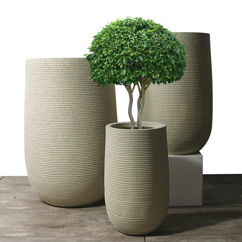 Shopping Mall Flower Pots Factory Supply Tall Big Fiber Clay Plant Pots Outdoor Large Garden Pots   Planters