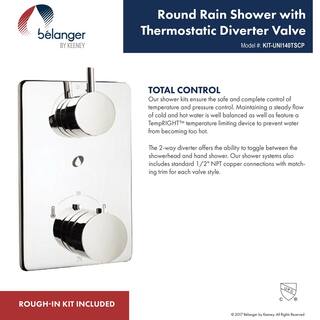 KEENEY Belanger 1-Spray Round Hand Shower and Showerhead from Wall Combo Kit with Slide Bar and Valve in Polished Chrome KIT-UNI140TSCP