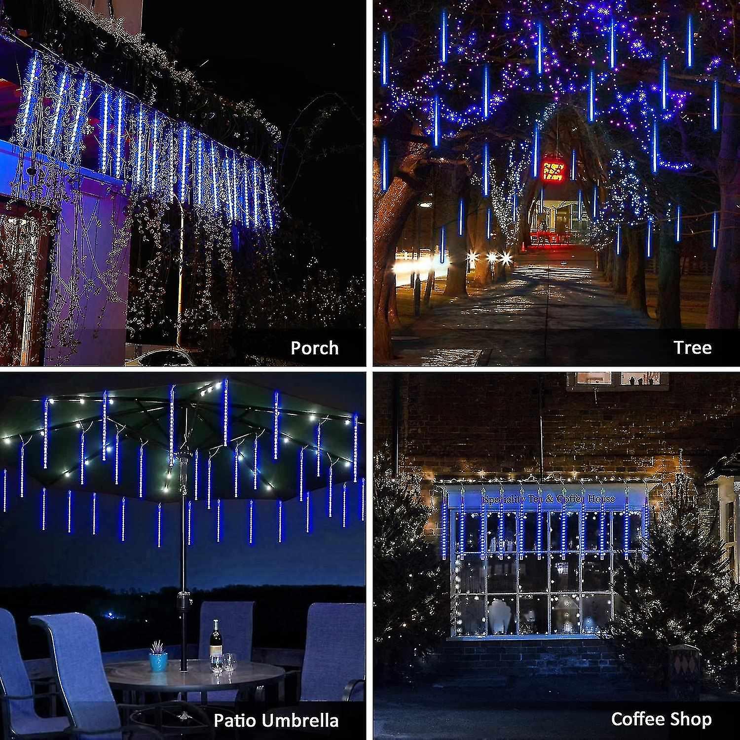 Solar Meteor Shower Lights Outdoor， 30cm 8 Tubes 144 Led Blue Meteor Lights Falling Rain Lights， Wat