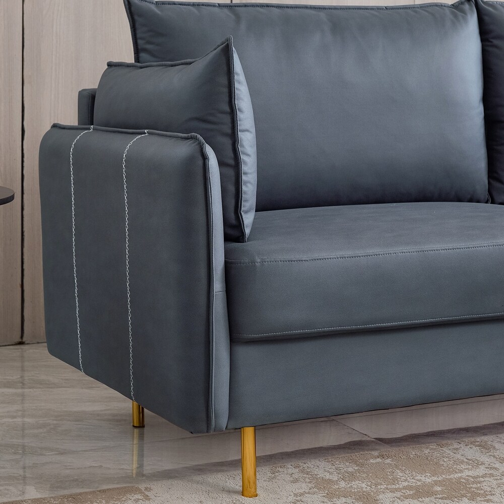 Technical Leather Sofa Sets L shape Sectional with Chaise  Dark Gray