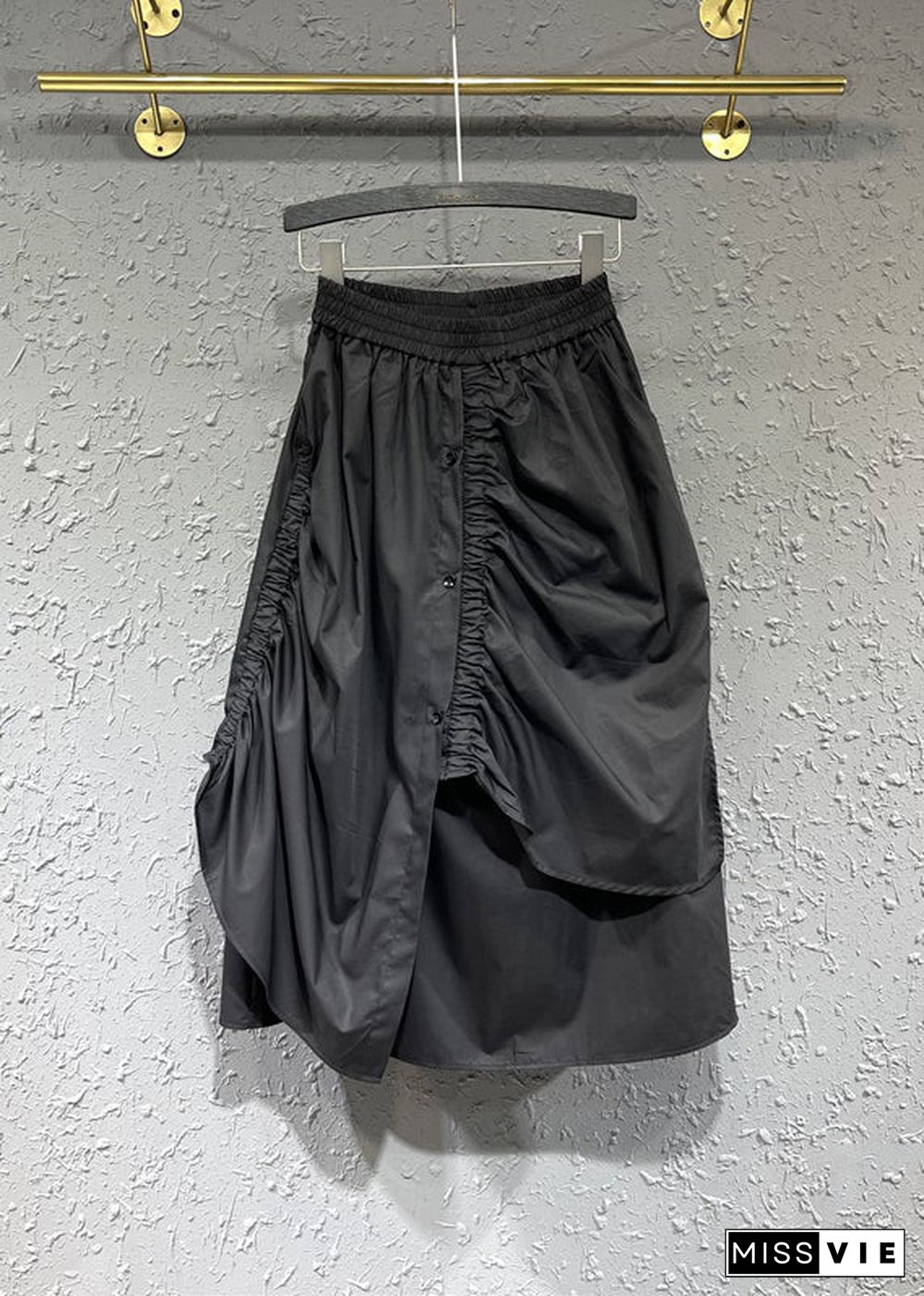 Original Design Black Wrinkled Asymmetrical Patchwork Cotton Skirt Fall